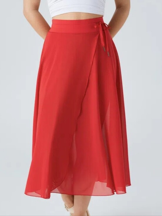 HALARA Dresses & Skirts - HALARA High Waisted Drawstring Mesh 2-in-1 Flowy Pocket Midi Skort Orange L